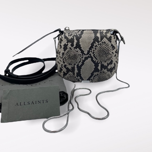 AllSaints Small Ely Leather Embossed Snakeskin Bag - Picture 1 of 15